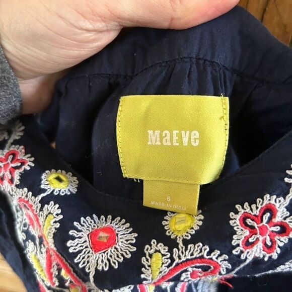 Maeve 6 Dress Navy White Red Embroidery Anthropologie Tank Pocket Shift - Picture 5 of 15
